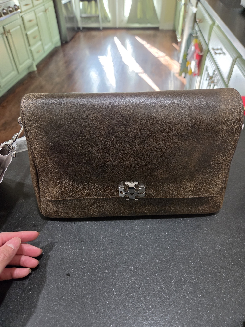 Tory Burch Brown Distressed Leather Charlie Shoulder Bag/ Crossbody Bag